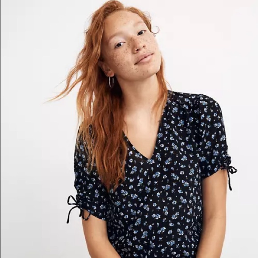 Madewell Silk Cinch-Sleeve Top in Baby's Breath Size XA (NWT)